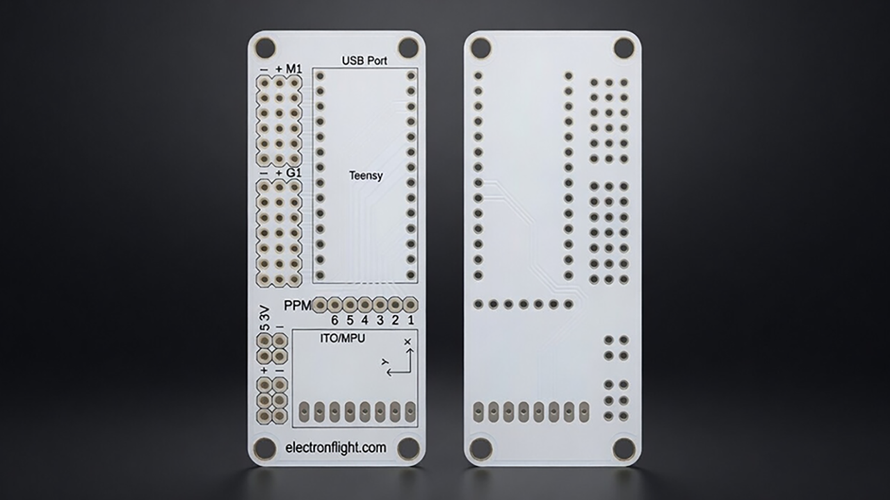 dRehmFlight Teensy flight controller PCB, front and back